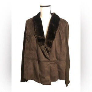 New Jaclyn Smith Brown Faux Fur Ribbed Sweater Jacket Size XL